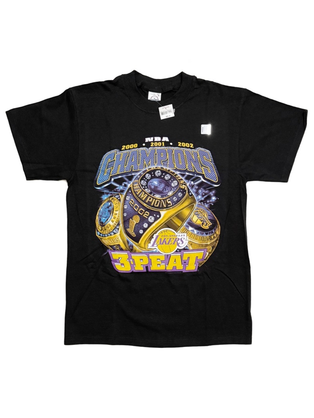 NWT Vintage LA Lakers NBA Champions 3Peat 2000-2002 Rings Graphic Black Tee